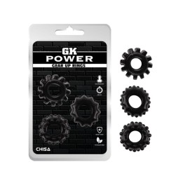 Kit 3 anillos gruesos de silicona para el pene, Gear Up, potencia tus erecciones. Packaging presentado en Blister.