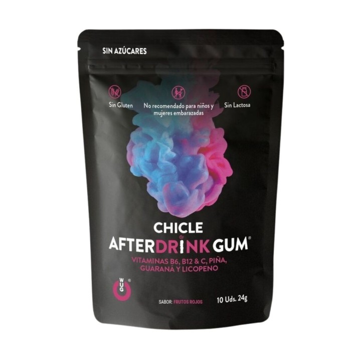 Packaging 10 pastillas chicles sabor Limón - Piña Wug Gum Anti- Resaca