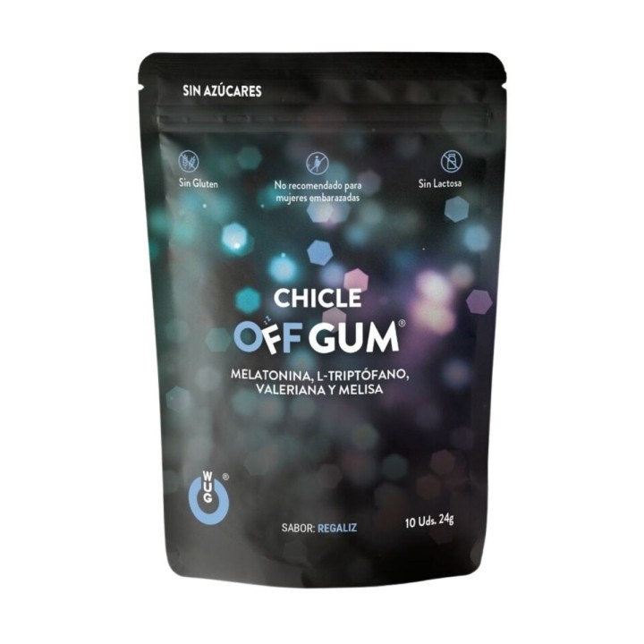 Packaging 10 pastillas chicles sabor agradable mentolado Wug Gum OFF - Relax
