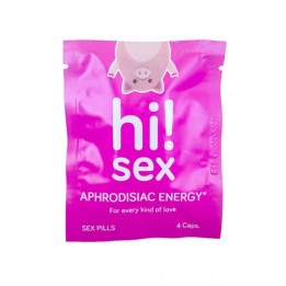 Sobre de 4 cápsulas de Hi! Sex Afrodisíaca, las cápsulas que despertarán la pasión para todos, sea del genero que sea.