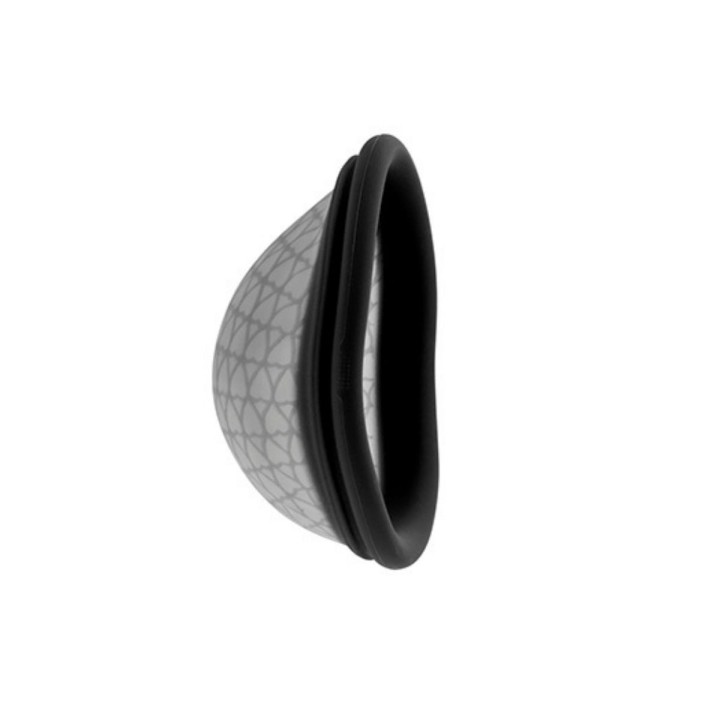 Perfil del Disco menstrual de Femme République, borde con anilla flexible / rígida y saco que retención del flujo.