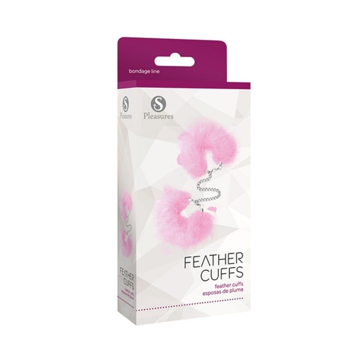 Packaging de las esposas de plumas rosa de Spleasures, suaves de vista, suaves de tacto, suaves de uso.