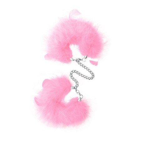 Esposas de suaves y delicadas plumas de color rosa con cadena y suaves de sujeción.
