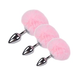 Familia de los plugs  Pompón rosa, una encantaora y tierna cola de conejo para el placer, anal y visual
