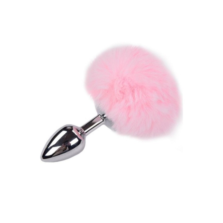 Plug anal Metal con Pompón Rosa , cola conejo Talla S de Alive