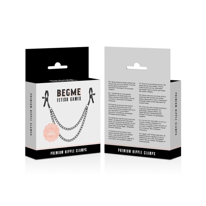 Packaging oficial de las pinzas para pezones de Begme