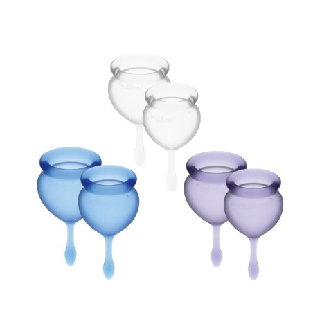 Copas Feel Good de Satisfyer, pack de dos copas universal de 15 y 20 ml. Colores disponibles en Candelea