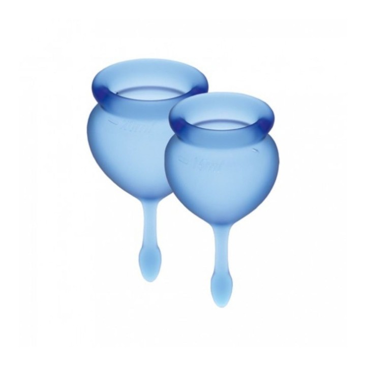 Copas Feel Good de Satisfyer, pack de dos copas universal de 15 y 20 ml, en color azul.