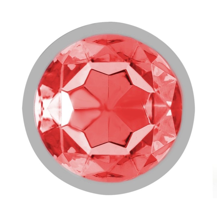 Detalle del plug anal Intense en metal con cristal rojo talla M, acabado brillante y elegante.