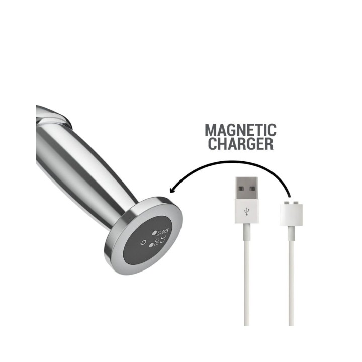 Plug anal de Intense con forma de dildo cuenta en su base el on/ off y recarga, es sumergible.