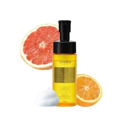 Envase de la espuma de limpieza íntima de Iroha con Cítricos dulces y su frasco de 150 ml.