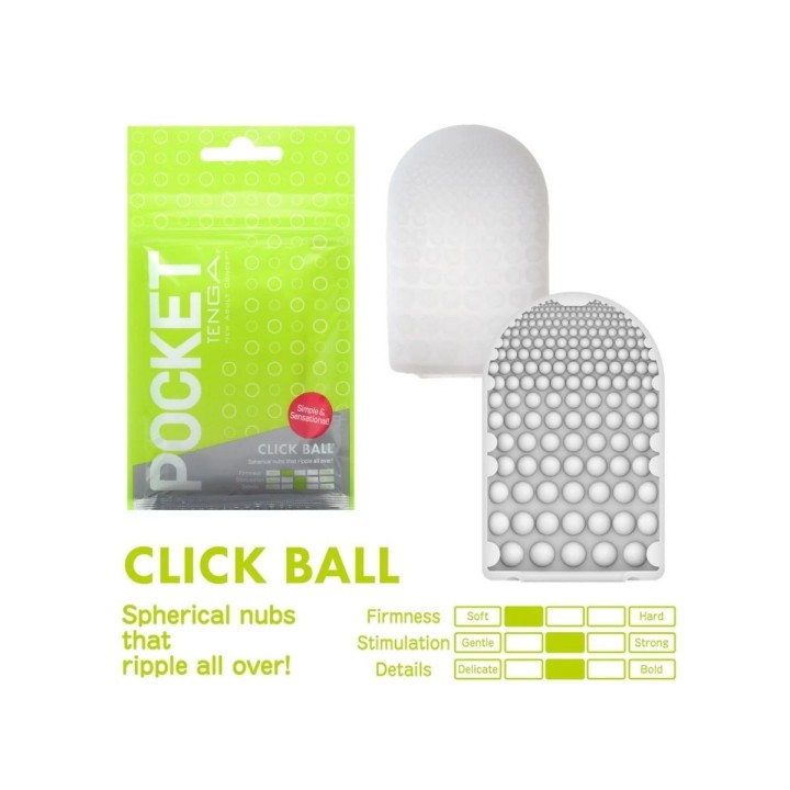 Sobre verde y texturas del Pocket Click Ball de Tenga
