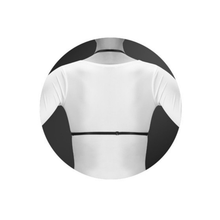 Vista del arnés Pamela por su prte trasera, con espalda descubierta