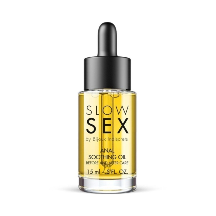 Frasco del aceite de Slow Sex de Bijoux, ayuda a calmar, irritación y enrojecimiento