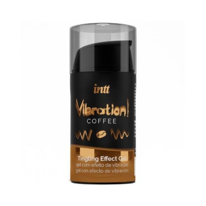 Gel vibrador líquido INTT sabor café 15 ml, efecto calor y vibración con aroma dulce para experiencias intensas y placenteras.