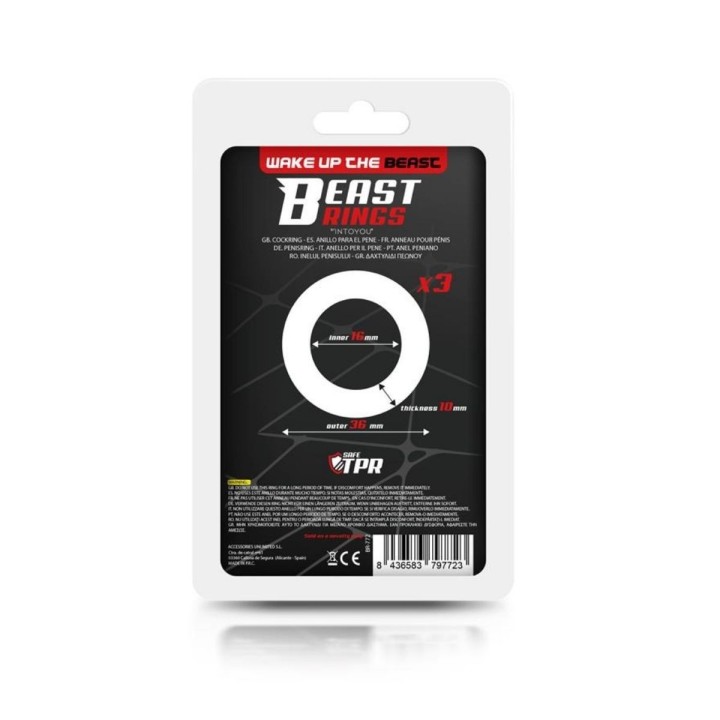 Parte trasera del packaging de los 3 anillos para el pene de Beast Ring