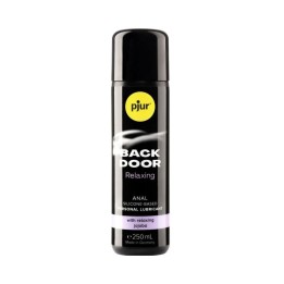 Formato de 250 ml del Lubricante base silicona Back Door, especial sexo anal con relajante jojoba, de P´jur.
