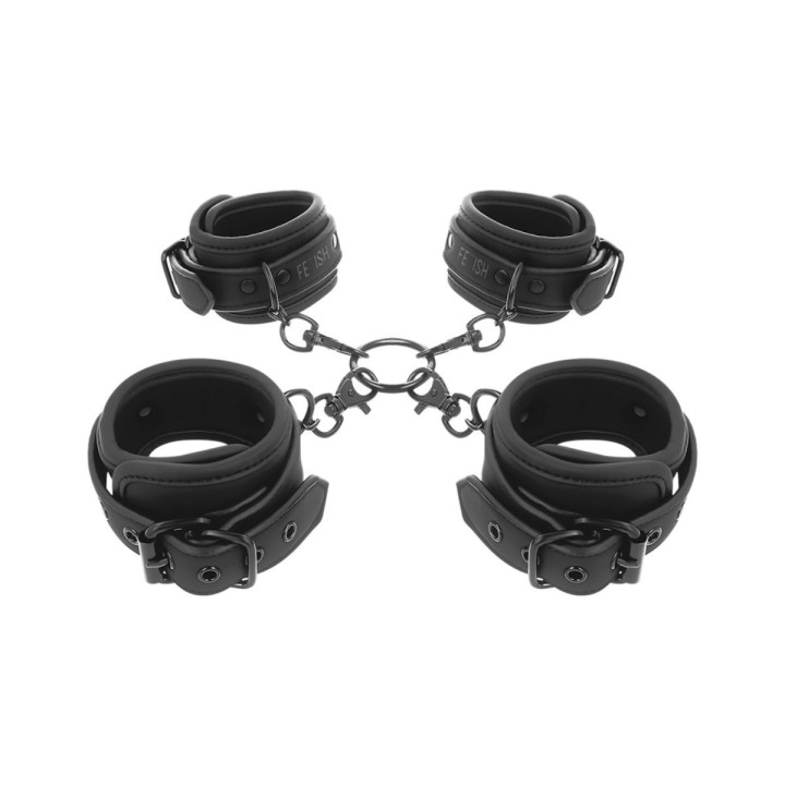 Restricciones de esposas, manos y tobillos en cuero vegano, con ganchos mosquetón