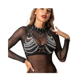 Exquisito sujetador con collar de cueron con cadenas, talla única y regulable, de Subblime