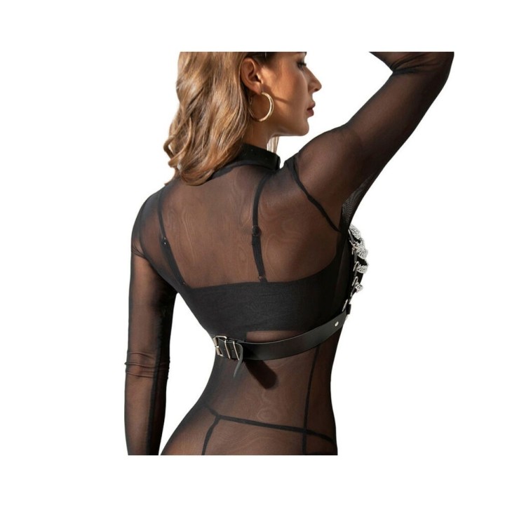 Vista trasera del sujetador de cuero con cadenas de Subblime