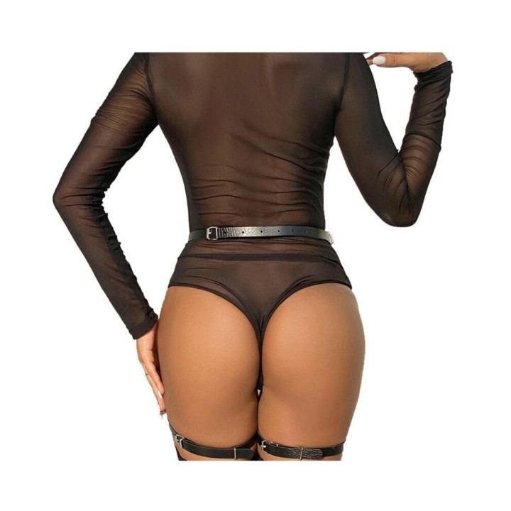 Vista trasera del arnés de cuerpo de cuero negro de Subblime