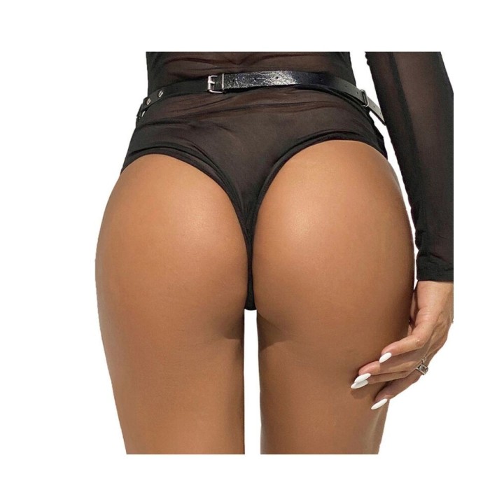 Vista trasera del Cinturón de cadenas y cuero negro de Subblime