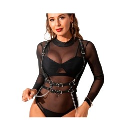 Arnés de cintura con tirantes de cuero negro y cadenas laterales de Subblime