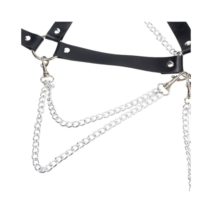 Unión con los ajustes en anillas con cadenas con mosquetón para poder cambiar o quitarlas.