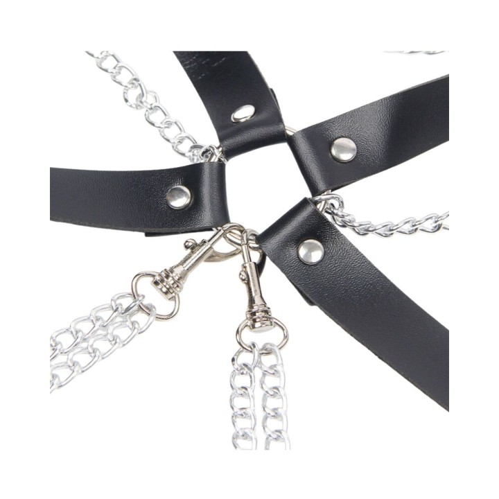 Anilla central del Arnés sujetador con las cintas de cuero y las cadenas