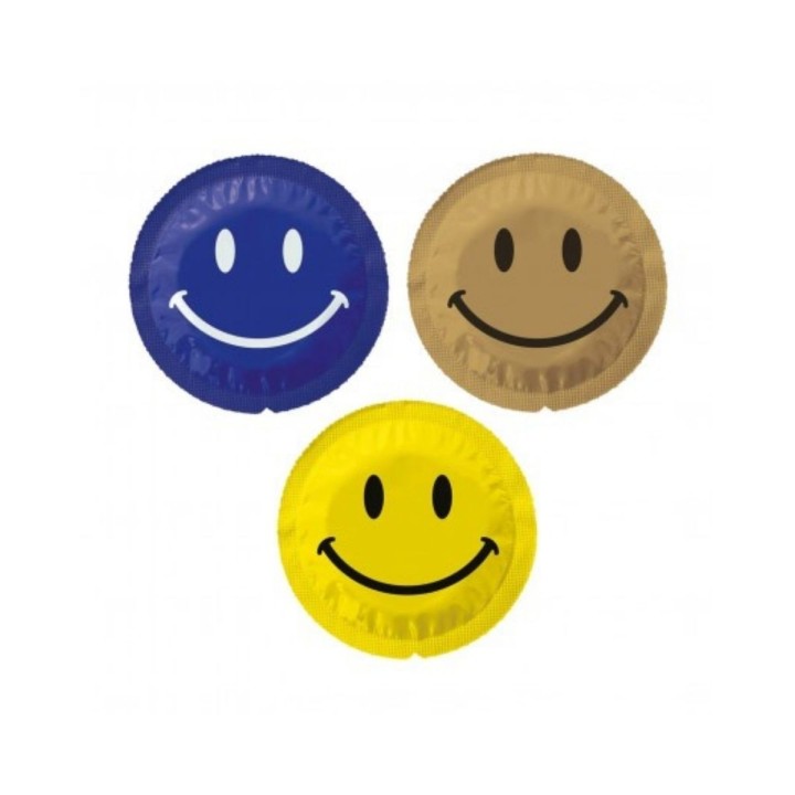 Preservativos individualizados y caracterizados con caritas sonrientes.