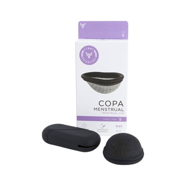 Packaging del Disco menstrual de Femme République y su contenido con la talla requerida.