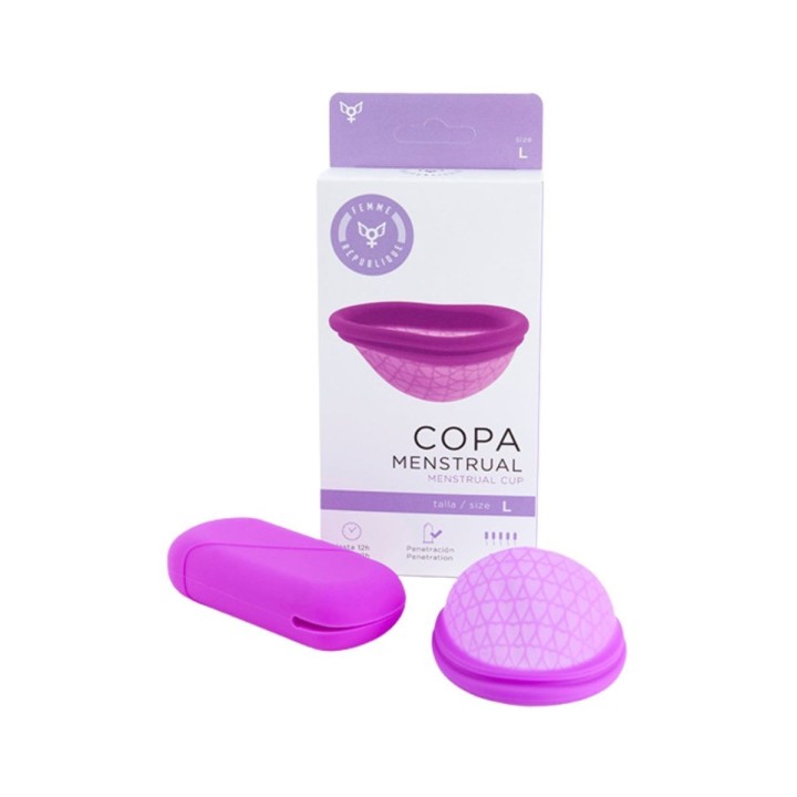 Packaging del Disco menstrual de Femme République y su contenido con la talla requerida.