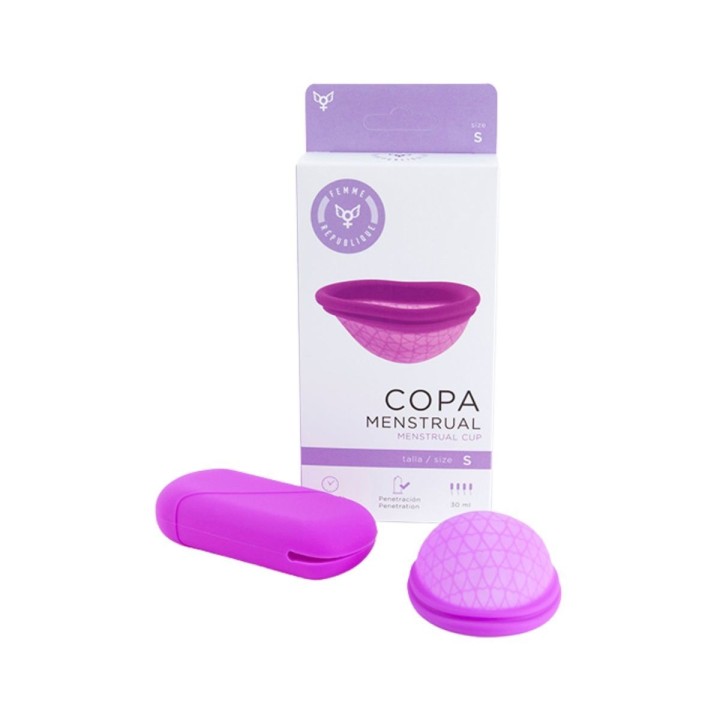 Packaging del Disco menstrual de Femme République y su contenido con la talla requerida.