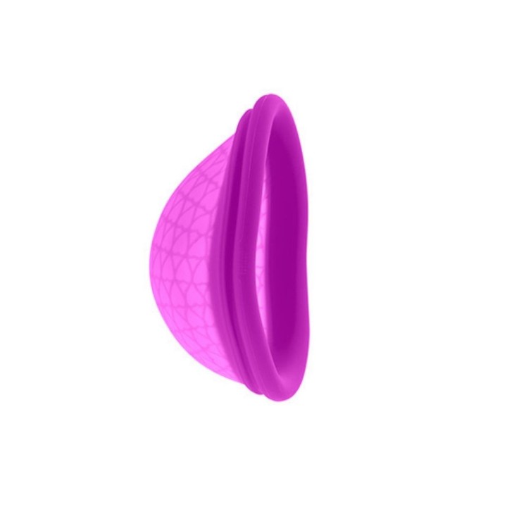 Perfil del Disco menstrual de Femme République, borde con anilla flexible / rígida y saco que retención del flujo.