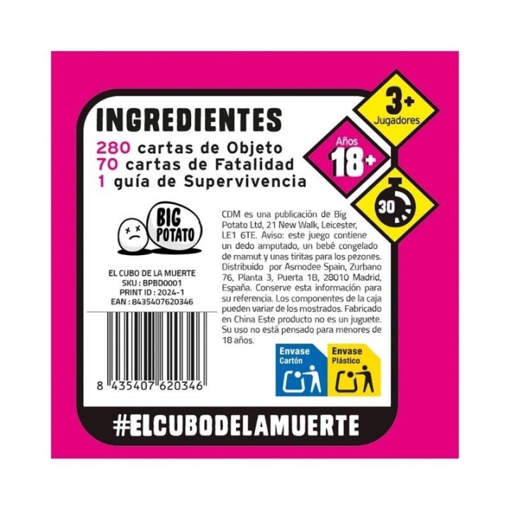 Etiqueta con el contenido y límite de edad para jugar.