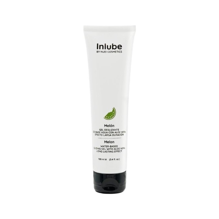 Envase del lubricante con sabor a Melón 100 ml de la serie Inlube de Nuei Cosmetic