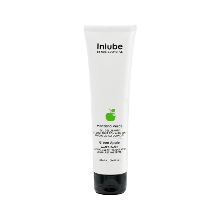 Envase del lubricante con sabor a Manzana verde 100 ml de la serie Inlube de Nuei Cosmetic