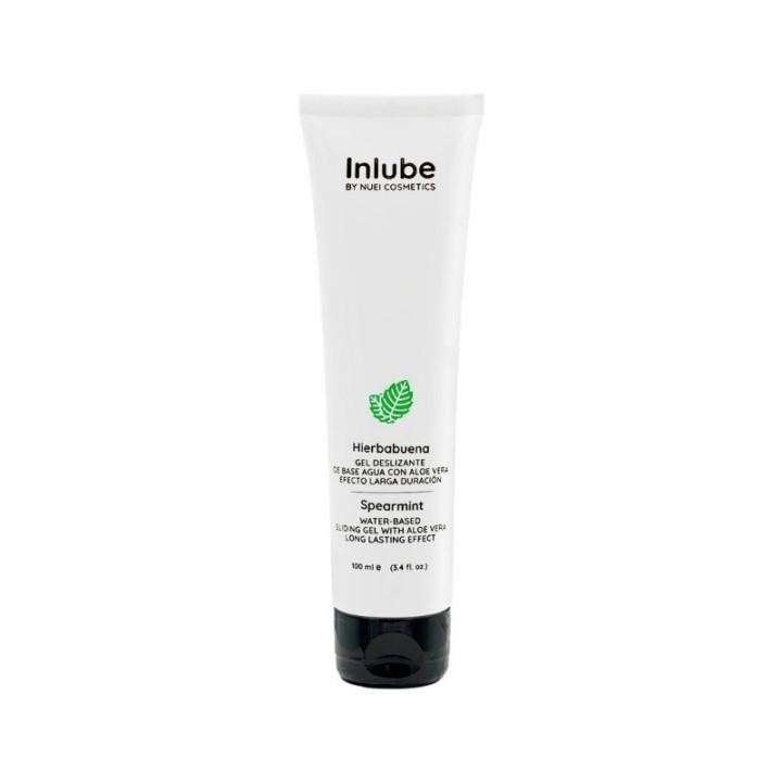 Envase del lubricante con sabor a Hierbabuena verde 100 ml de la serie Inlube de Nuei Cosmetic