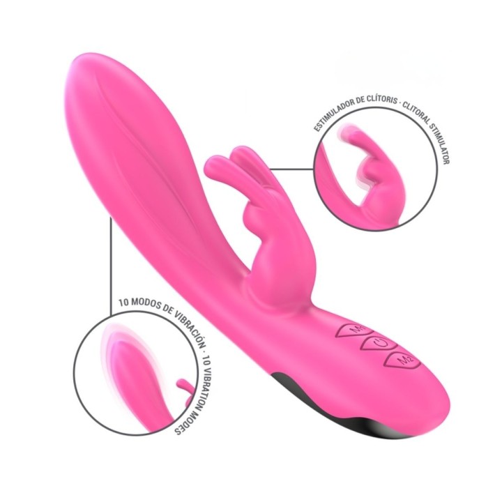 Funciones del Conejito Randall, vibración es su punta redondeada para el punto G y en conejito para el clítoris