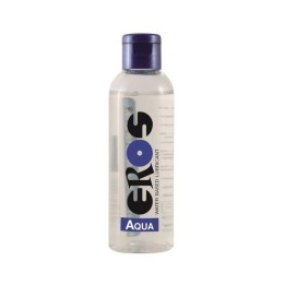 Envase de botella de 100 ml del Lubricante Eros Aqua neutro, sin glicerina, ideal para pieles sensibles.