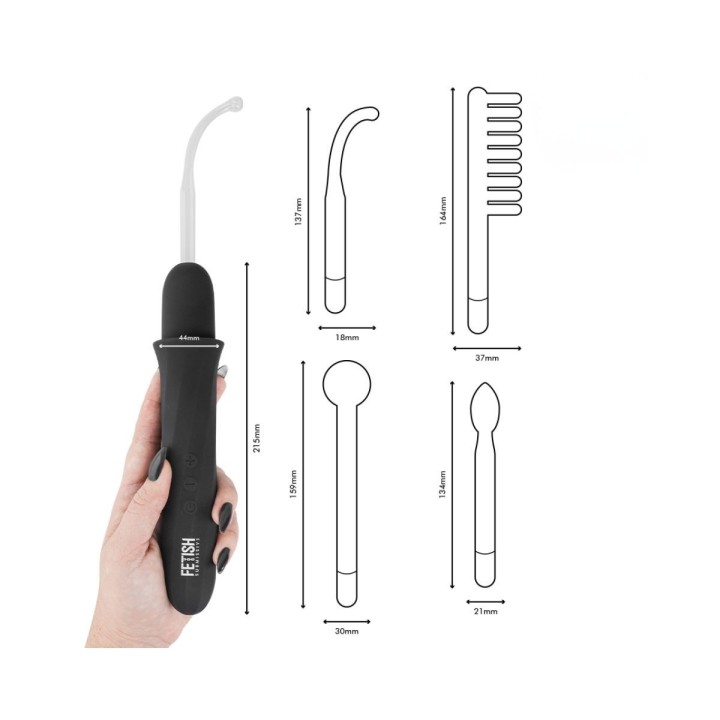 Cuerpo y accesorios del wand con sus medidas respectivas