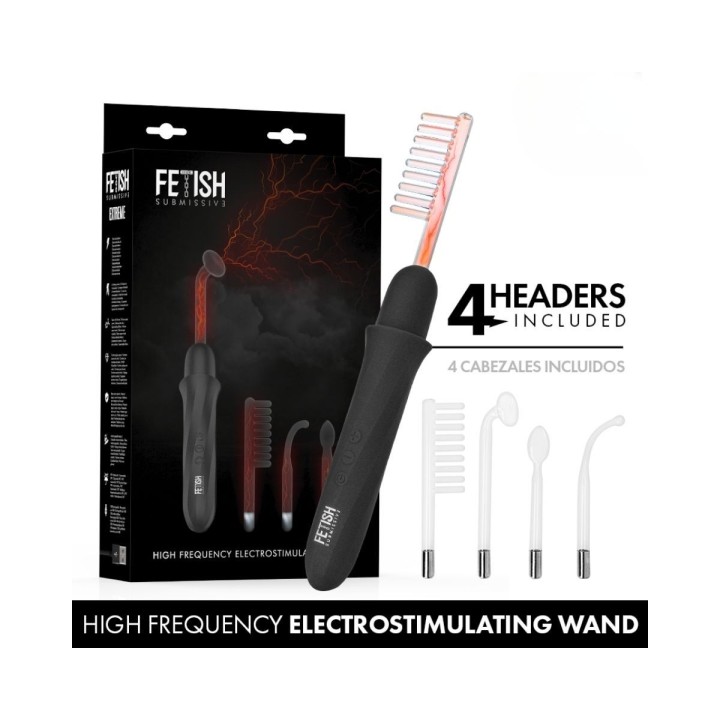 Detalle de la caratula en la que se incluye los 4 accesorios que acompañan al Wand electroestimulación de Fetish Submissive