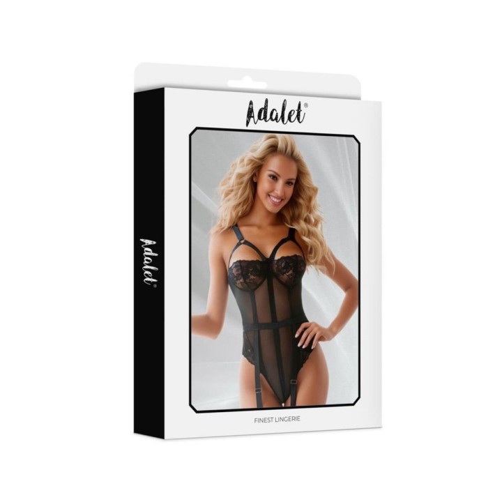 Packaging ofical de Adalet para el Body Ariana, de color negro con ligueros