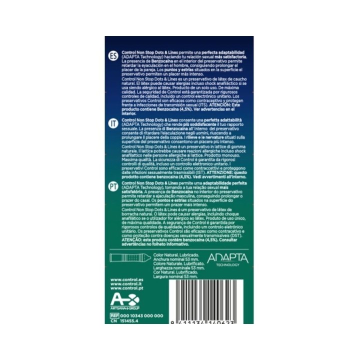 Reverso del Packaging de los NonStop de Control 12 unidades