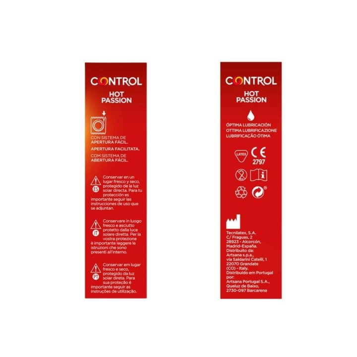 Laterales del packaging de los Hot Passion de Control