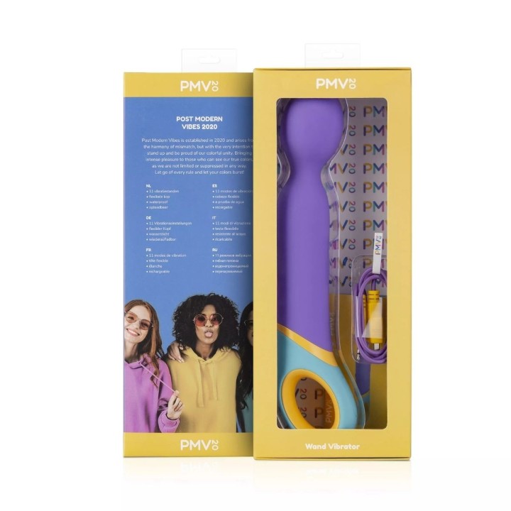Packaging Oficial del Wand, el vibrador masajeador lila de PMV20