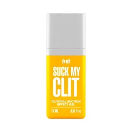 Envase del Suck My Clit gel de efecto succión de clítoris con sabor a mango tropical de 15 ml de Intt.