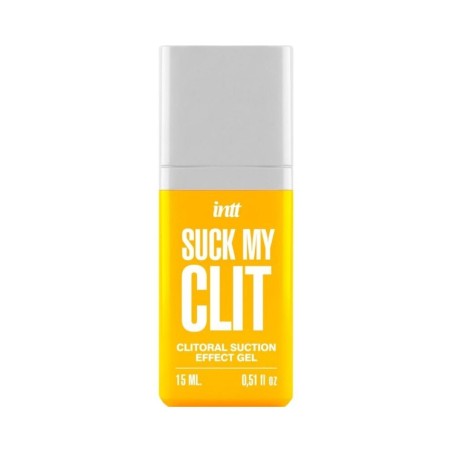 Envase del Suck My Clit gel de efecto succión de clítoris con sabor a mango tropical de 15 ml de Intt.