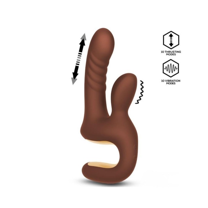 Mocca tiene 2 motores, uno de ellos el del efecto thrusting, up & Down y la vibración de clítoris, ambos independientes.