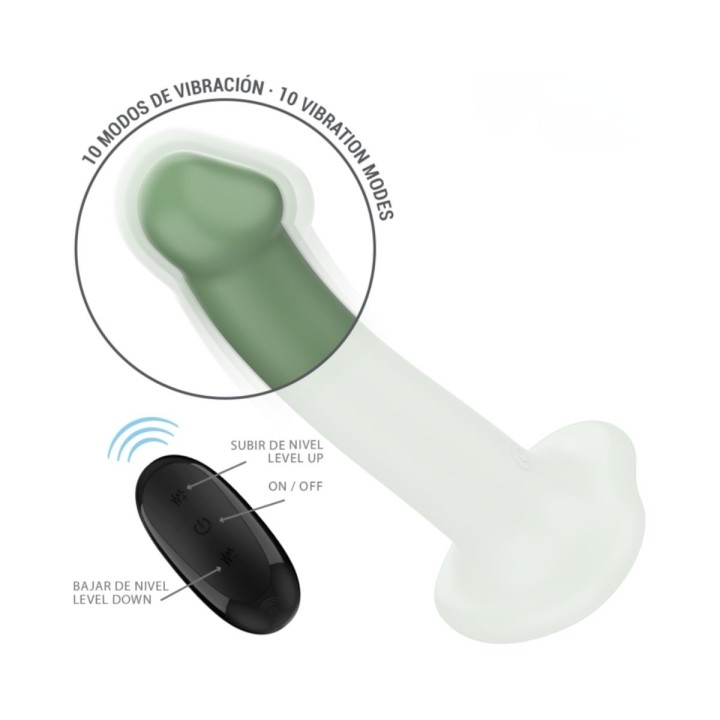 10 modos de vibración y un mando con control de encendido y apagado, así como aumento o disminución de su vibración
